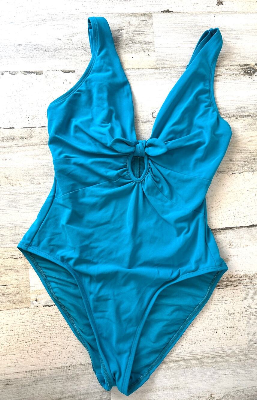 Robin Piccone Womens 8 Ava Knit One Piece Swimsuit Teal Blue NEW